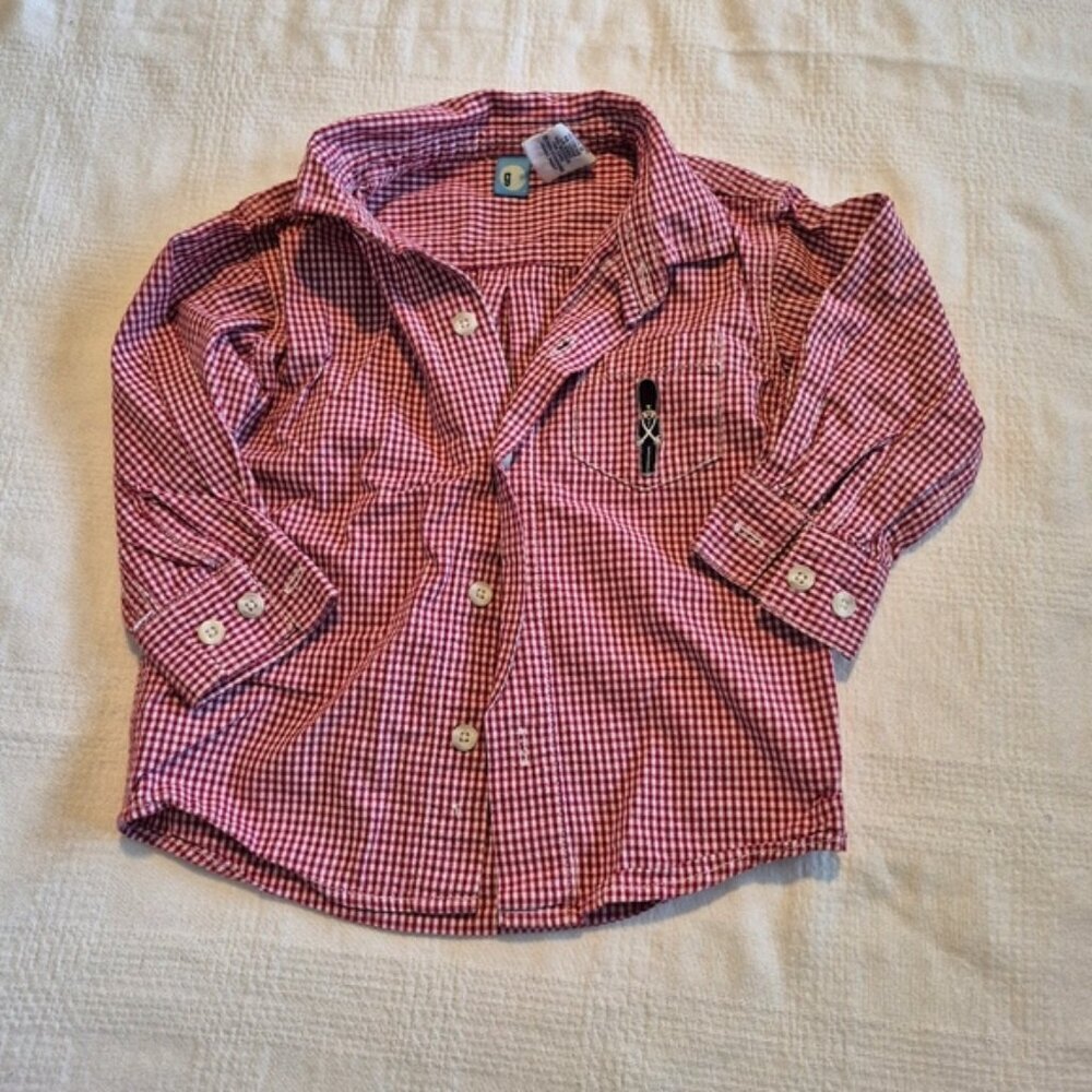Gymboree boys size 24 months red gingham shirt toy soldier embroidery 2000